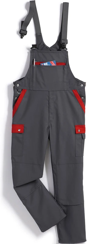 BP Workwear CottonPlus Size 58 Work Dungarees - Charcoal/Red