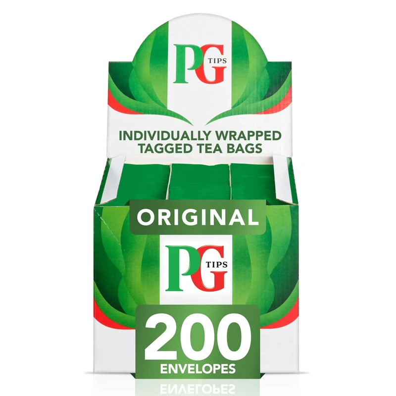 PG Tips Original, Black Tea Bags Bulk, Individually Wrapped String & Tag Teabags, Signature Taste, Refreshing & Flavourful, 200 Plant Based Biodegradable Envelopes