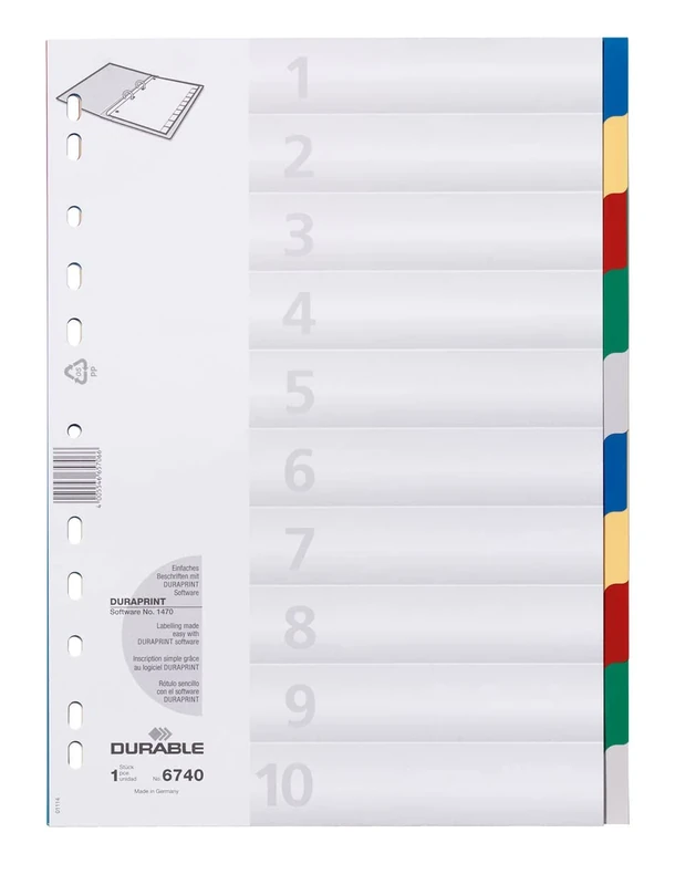 Durable 674027 Folder Index for A4 Polypropylene 10 Sheets Pack of 25 Blank / 5-Colour Tabs