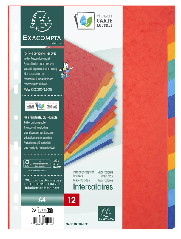 Exacompta 25 dividers glossy card flexible 12 blank tabs A4