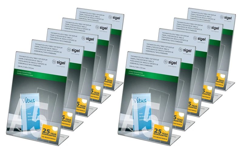 SIGEL TA212 Sign Holder, slanted, for A5, single-sided presentation, uv resistant acrylic, transparent, 10 Pieces