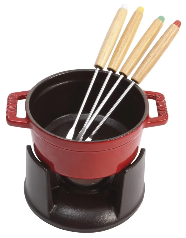 Staub Mini Chocolate Fondue Set - 10 cm Cherry Red Cast Iron