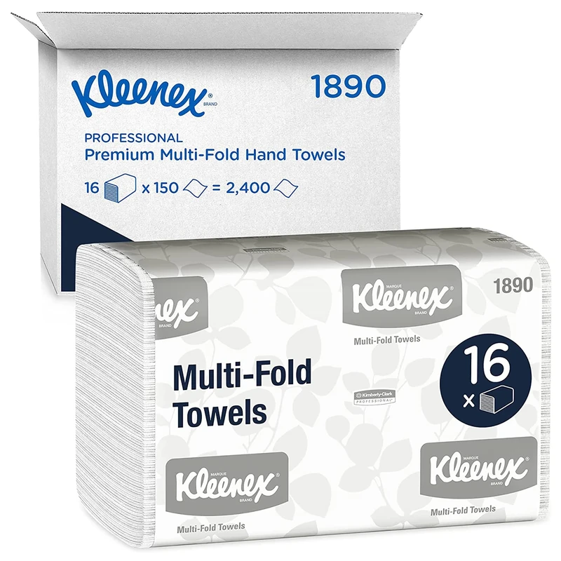 Kleenex Hand Towels - Multifold Paper Hand Towels - 16 Packs x 150 White Paper Towels (2,400 Total), Model Nr. 1890