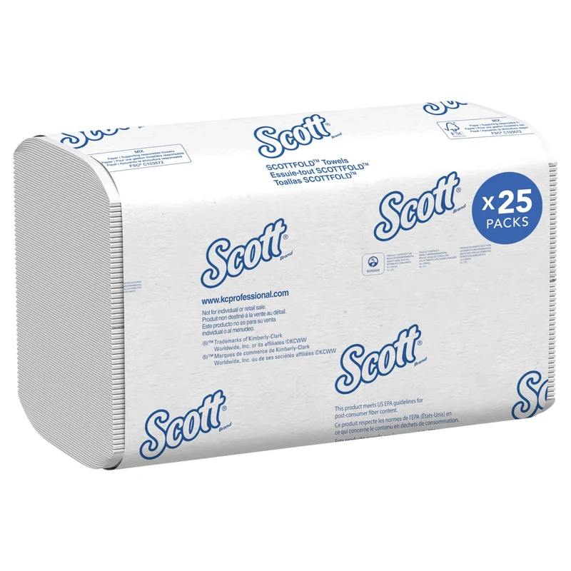 Scott Multifold Hand Towels 6633, 1-Ply, White, Soft, Strong & Highly Absorbent – Ideal for Everyday Hand Drying, 25 Packs x 175 Sheets (4,375 Total)