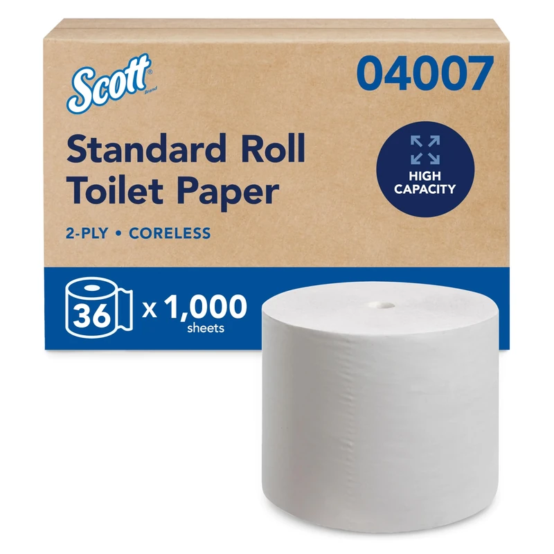 Scott Essential, 4007, Coreless Standard Roll Toilet Tissue, 2 ply, White, 36 rolls x 1,000 sheets