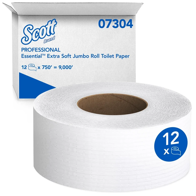 Scott Essential Jumbo Toilet Paper (07304), High Capacity JRT Commercial Toilet Paper, 2-Ply, White, 750' / Roll, 12 Rolls/Case