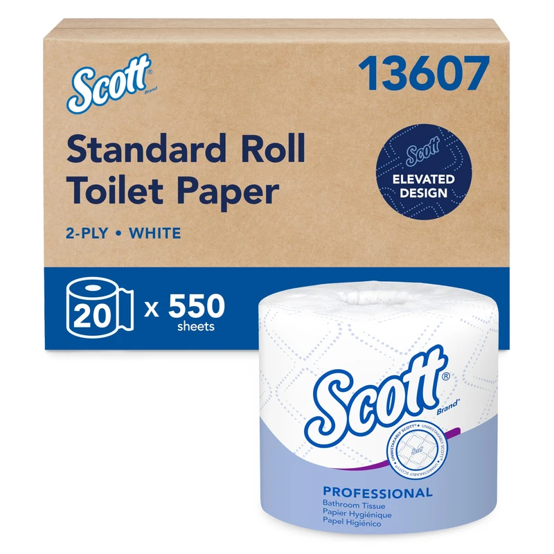 Scott 13607 Standard Roll Bathroom Tissue, 2-Ply, 550 Sheets Per Roll (Case of 20 Rolls)