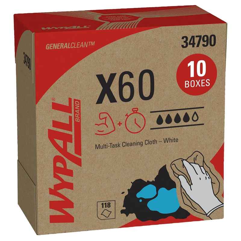 WypAll X60 Cloths 8376 - Cleaning Cloths - 10 Pop-Up Boxes x 126 White Wiping Cloths (1,260 total)