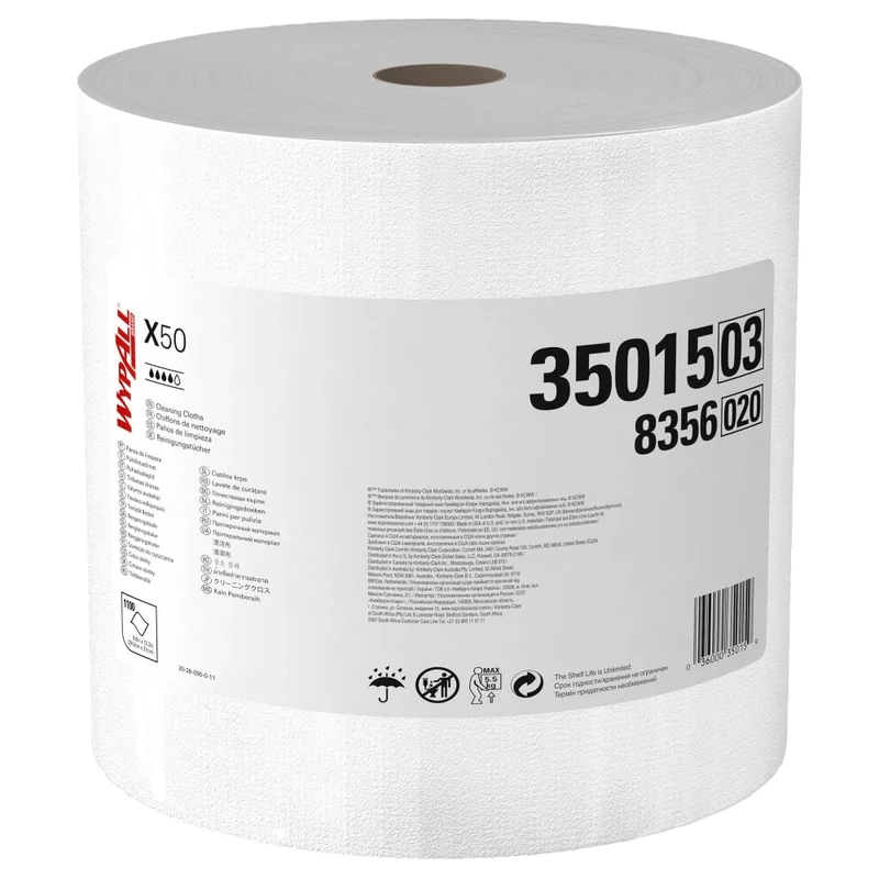WypAll X50 General Clean Cloths 8356 - Reusable Cleaning Cloths - 1 Jumbo Roll x 1,100 White Industrial Wipers