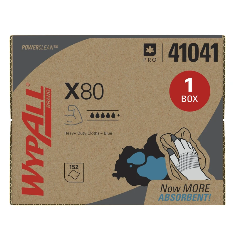 WypAll, 8373, X80 BRAG Box Cloths , 1 Ply, Blue, 1 Box x 160 Cloths