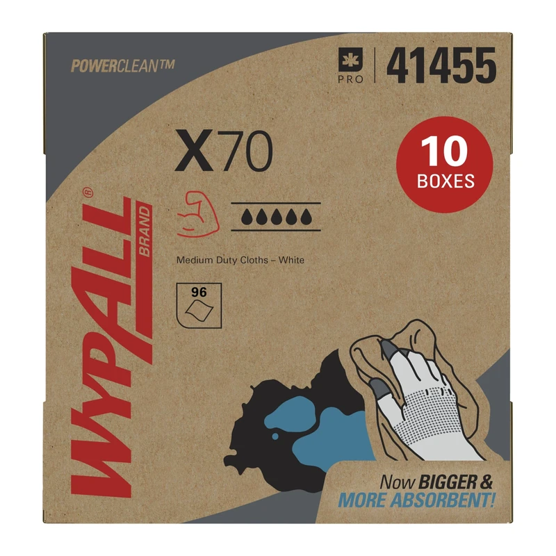 WypAll Power Clean X70 Medium Duty Cloths (41455), Pop-Up Box,White, 10 Boxes/Case, 100 Sheets/Box, 1,000 Sheets/Case