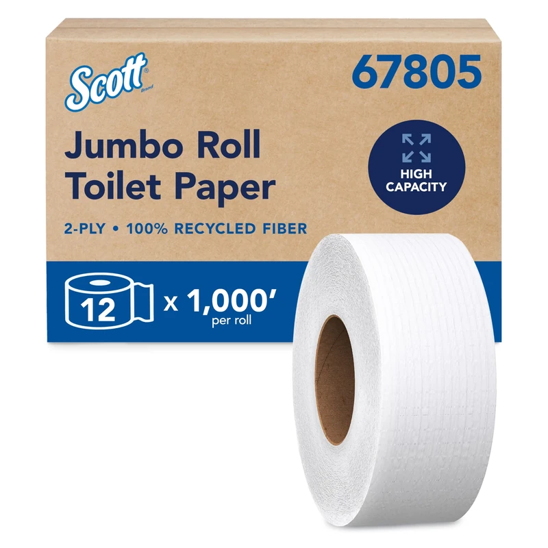 SCOTT PROFESSIONAL 100% Recycled Fiber, 2-PLY White Commercial Toilet Paper, 12 Rolls / Case, 1000' / Roll