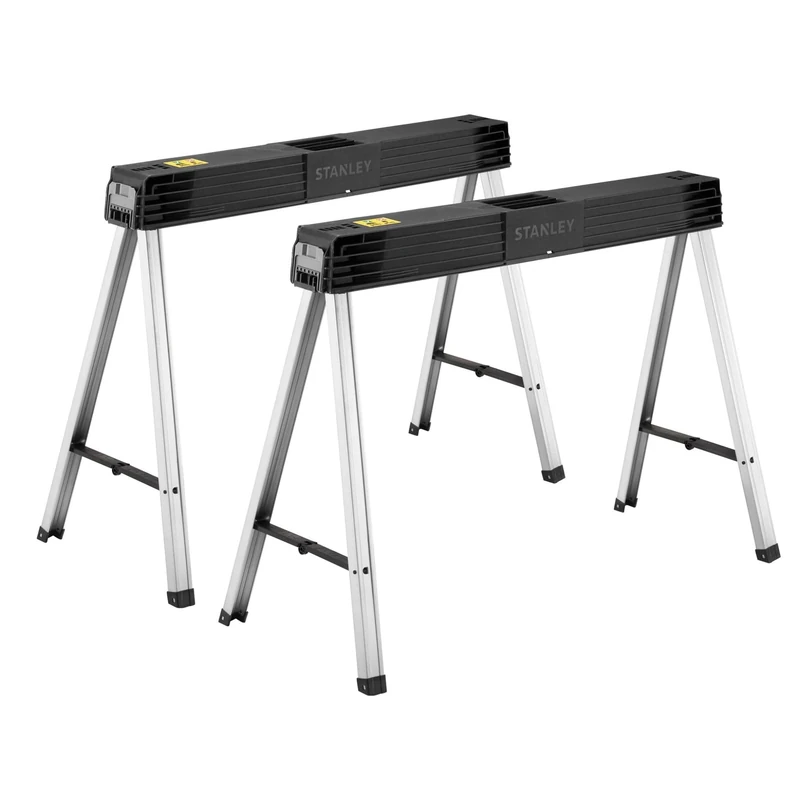 STANLEY Folding Metal Sawhorse (Pair) - Portable and Durable Workbench Solution, Folding Workbench, Expandable Workstation, 1-97-475