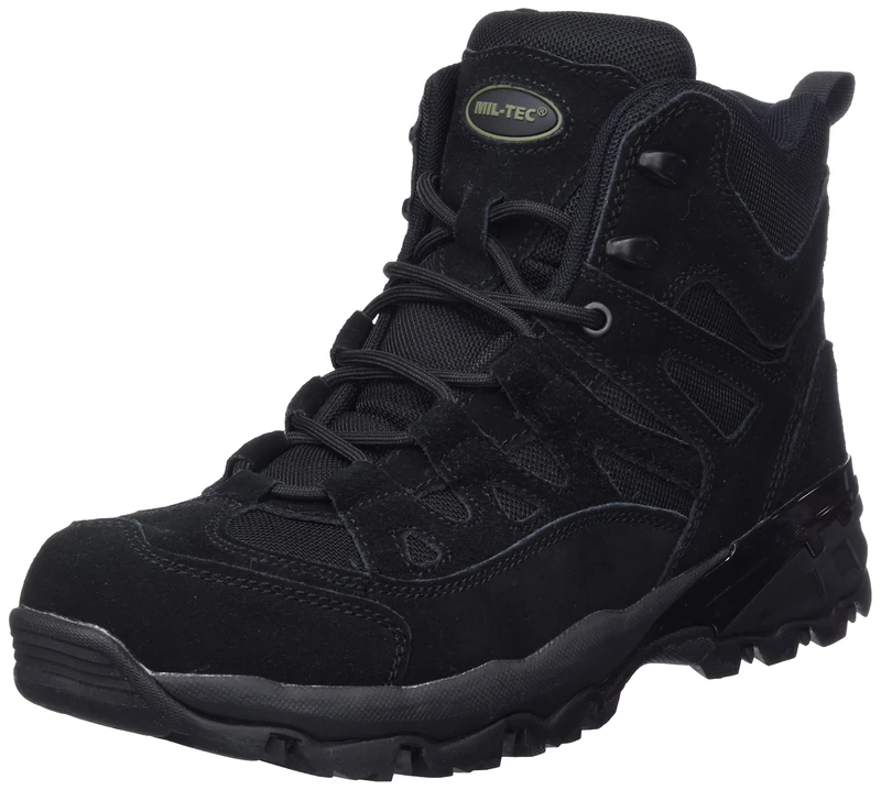 Mil-Tec Squad Boots 5 Inch • Tactical Half Boot with Speed Lace System & Toe Cap • Breathable Suede Boots with EVA Sole • Non-Slip Profile for Outdoor & Work, black, 7 UK