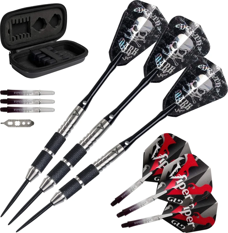 Viper by GLD Products Desperado 80% Tungsten Steel Tip Darts with Storage/Travel Case: Death Mark, 24 Grams, Black
