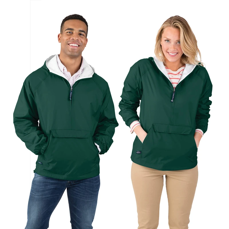 Charles River Apparel Women's Classic Windbreaker Pullover Hooded Jacket, Forest, XXL - Image 1