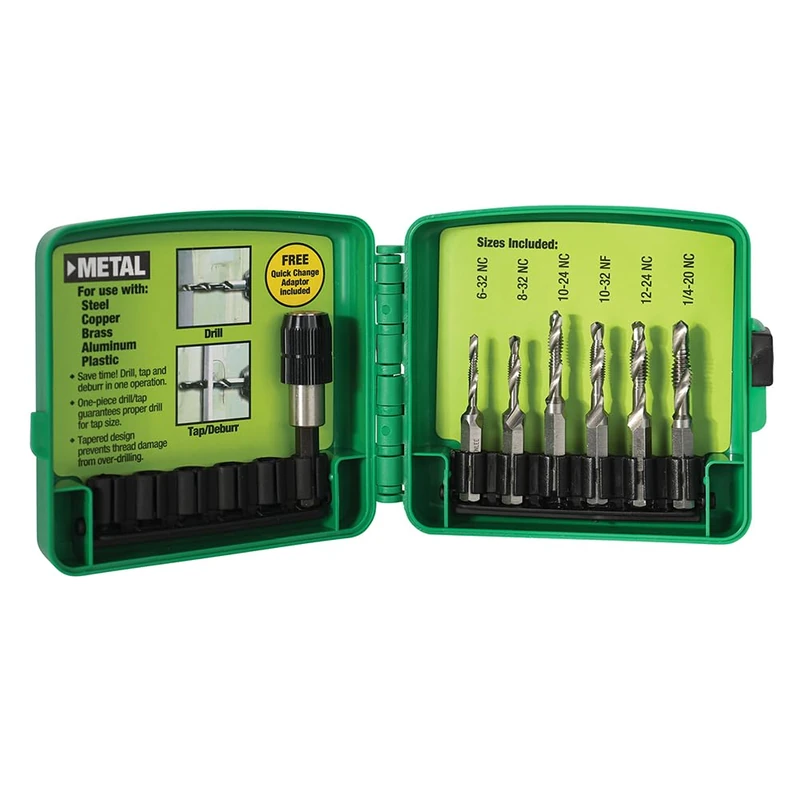Greenlee DTAPKIT Drill/Tap Kit for Metal, One-Step Drilling, Tapping, and Deburring/Countersinking Set with Quick Change Adaptor - Image 1
