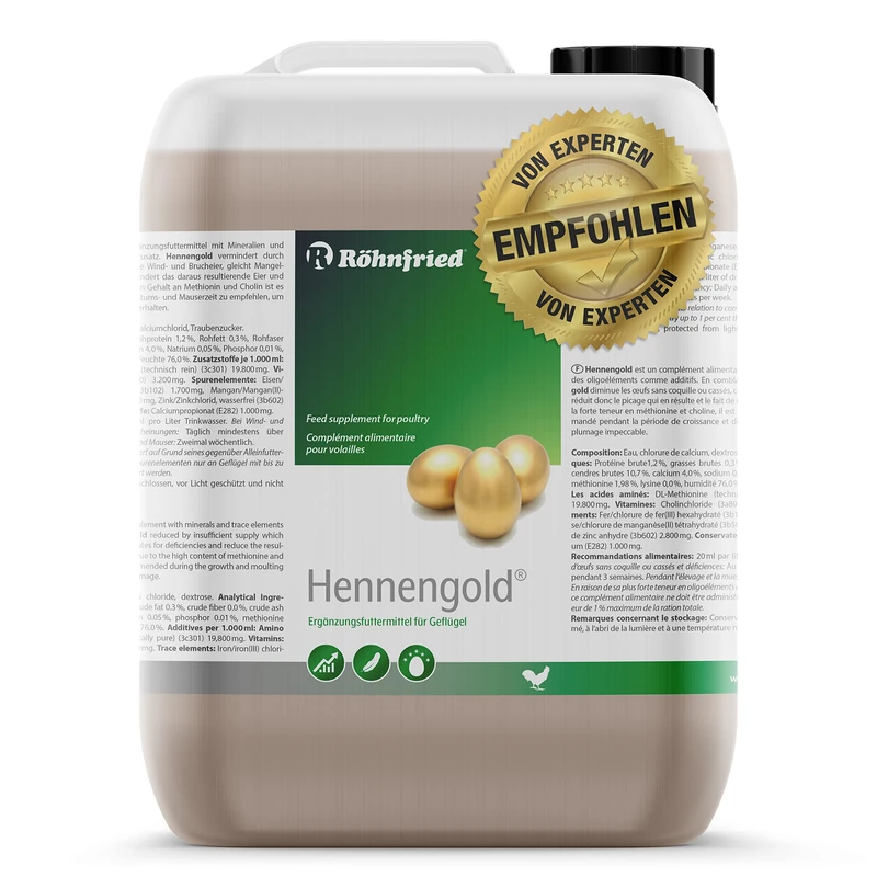 Röhnfried Hennengold 5000 ml I Reduces Fracture Eggs & Feathers I Supports Feather Growth & Feather Dress I for Chickens and Other Poultry - Image 1