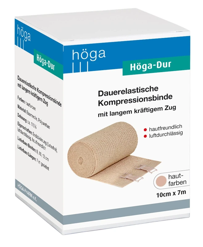 HÖGA – Permanently Elastic Compression Bandage with Long Ride – 10 cm x 7 m Stretched, Skin-Friendly Breathable