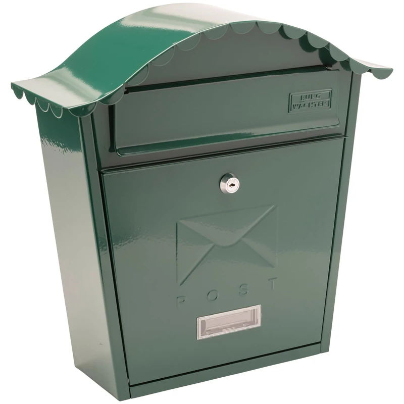 Burg-Wachter MB01G Green Classic Wall Mounted Galvanised Steel Lockable Weatherproof Post Box - 36x37x13cm