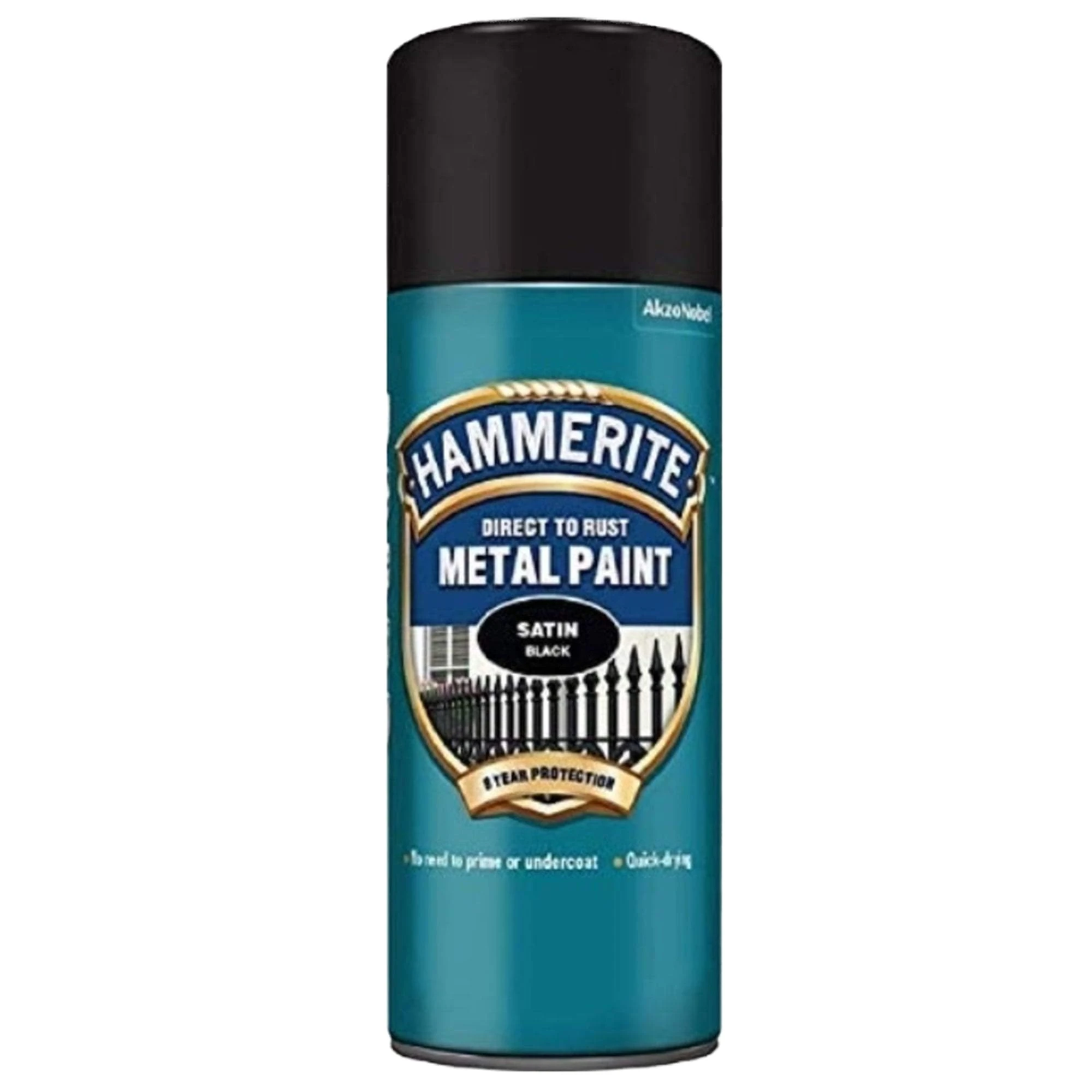 Hammerite Spray Paint for Metal. Direct to Rust Exterior Black Metal Paint, Satin Finish. Corrosion Resistant Black Paint and Rust Remover, 8 Year Protection - 400ml Aerosol 0.5 SqM Coverage