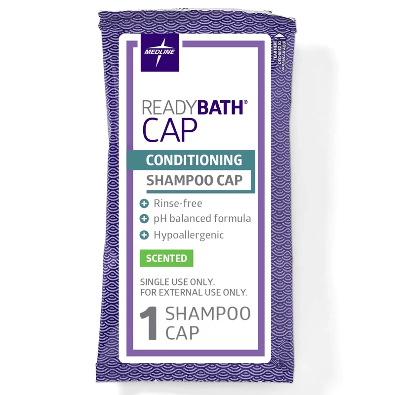 Medline ReadyBath Scented Rinse-Free Shampoo Cap with Conditioner, 30 Count - Image 1