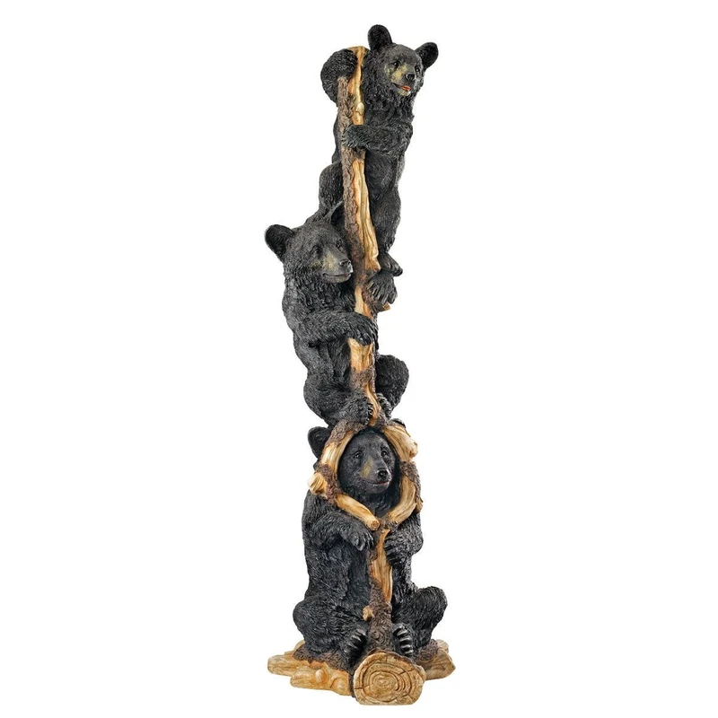 Design Toscano Black Bear Cubs Up a Tree Outdoor Garden Statue, Polyresin, 115.5 cm