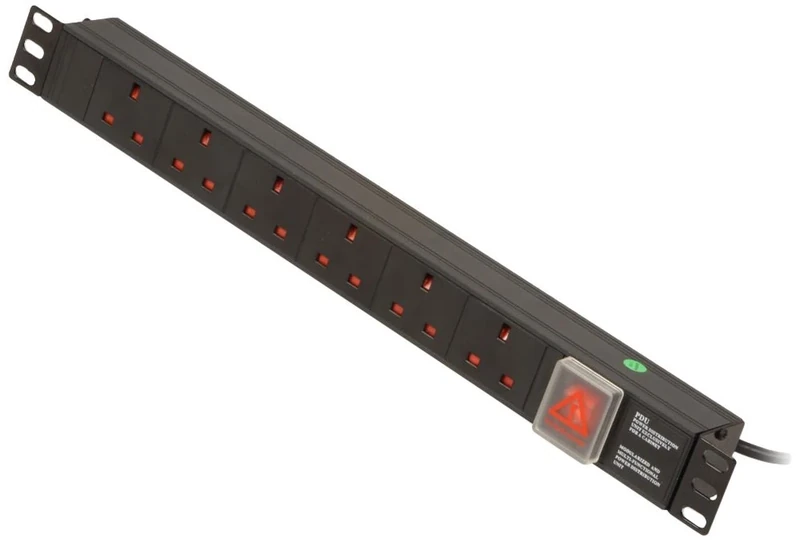 LINDY 6 Way Vertical Mount PDU (Power Distribution Unit), IEC C14 Male to 6 x UK Mains Sockets, Switched, 3m Cable for Home, Office and Industrial Use