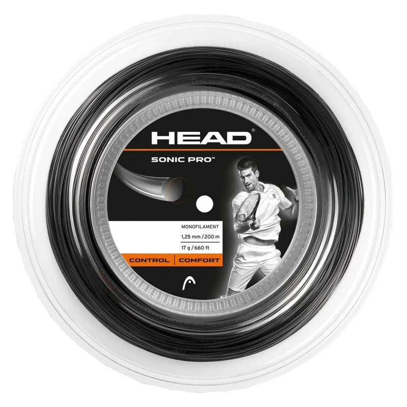 HEAD Sonic Pro 200m Reel Tennis String, Black, size 16