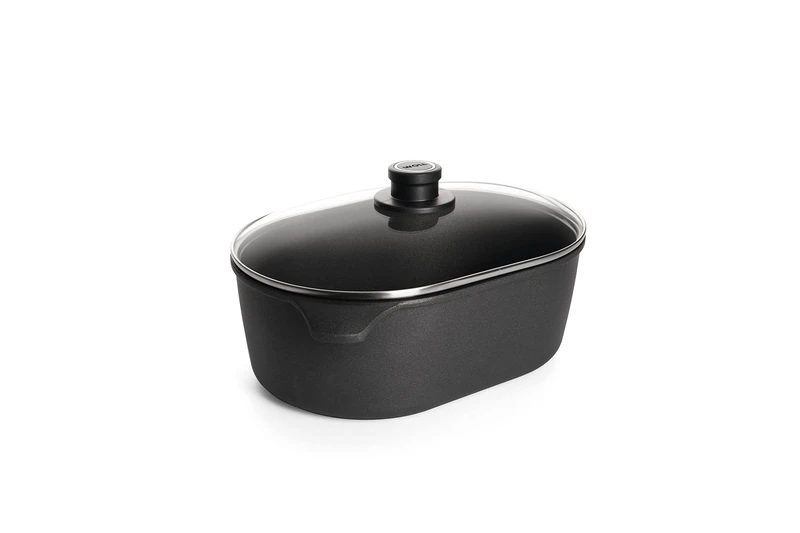 Woll nowo titanium-Oval Cast Iron Saucepan with 2 Handles, incl. Die Safety Glass Lid, Various Models 2 articoli black
