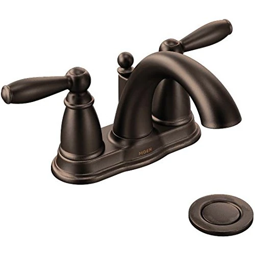 Moen Brantford Oil Rubbed Bronze Two-Handle Low Arc Centerset Bathroom Faucet with Drain Assembly, 6610ORB