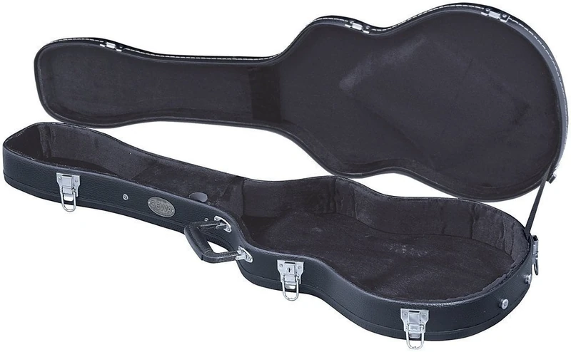 GEWA Guitar Case ES335 Semi Acoustic Flat Top Economy - Wooden Core - Flat Lid - Matte Black Faux Leather Cover - Chrome Locks - Accessory Compartment - Black Velvet Interior - Plastic Handle