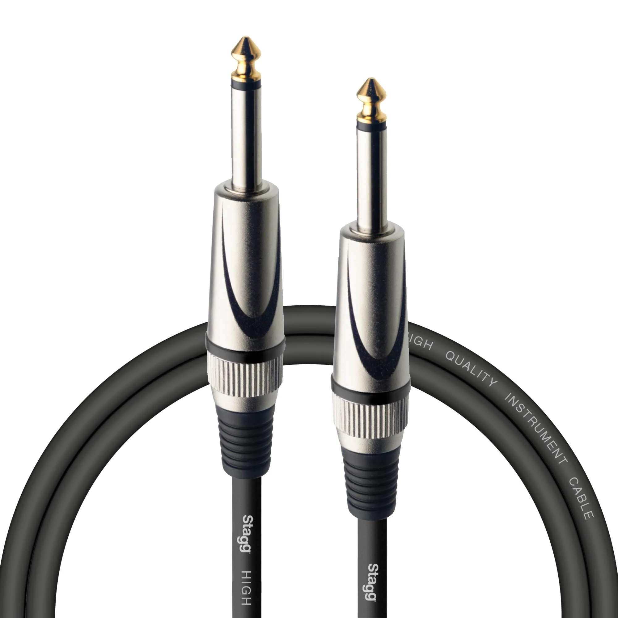 Stagg Deluxe Instrument Cable, 1/4" 6.35mm Jack To Jack, Heavy-Duty Connectors, 1,5 Metres / 5 Feet, Black