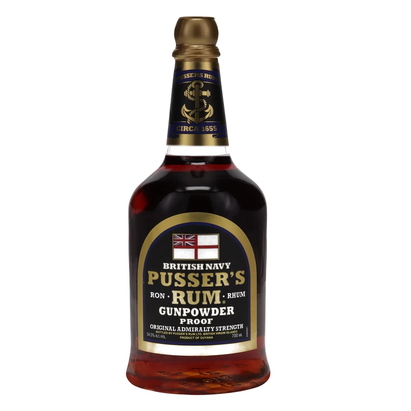 Pusser's Rum, Black Label Gunpowder Rum, 70 cl, 54.5 % ABV, Original Royal Navy Blend, produced at original Admiralty Strength, Great Father's Day Gift