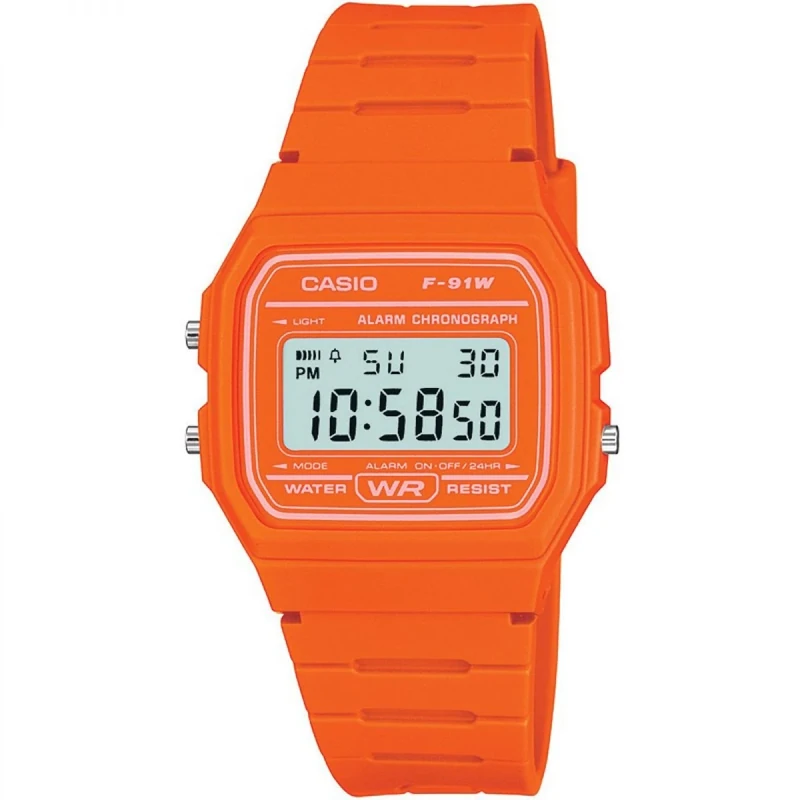 Casio Unisex 37.00mm Quartz Watch with LCD Digital dial and Orange Rubber Strap Strap F-91WC-4A2EF