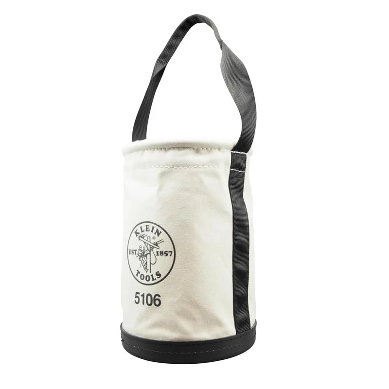 KLEIN TOOLS Straight-Wall Bucket, Canvas Tool Bucket, 9-Inch Diameter, 14-Inch Height, No. 6 Canvas, Web Handle, 5106