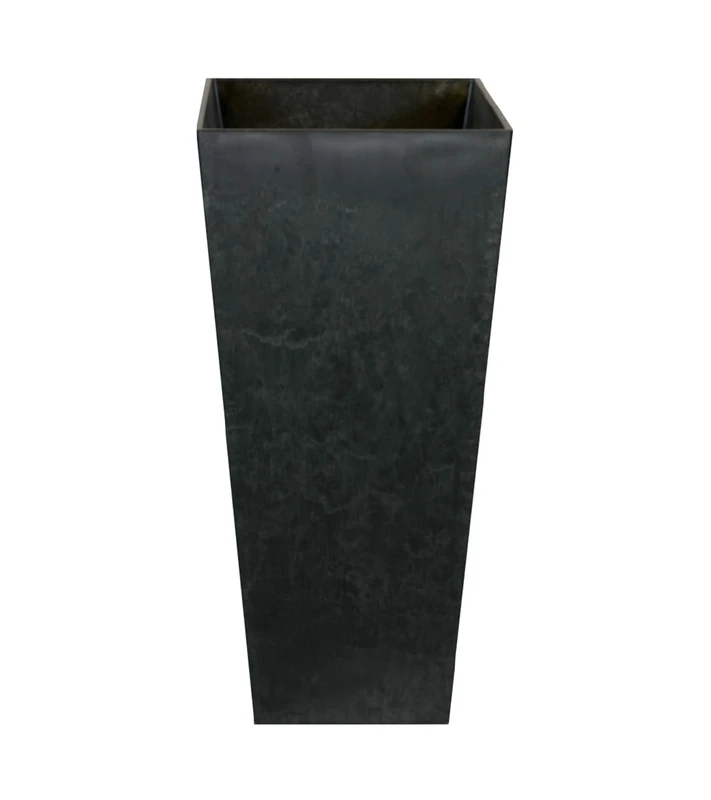 Ivyline Black Stoneware Square Ella Vase - Built in Drainage - Frost Proof & UV Stable Decorative Lightweight Outdoor Flower Planter - H49cm x D26cm