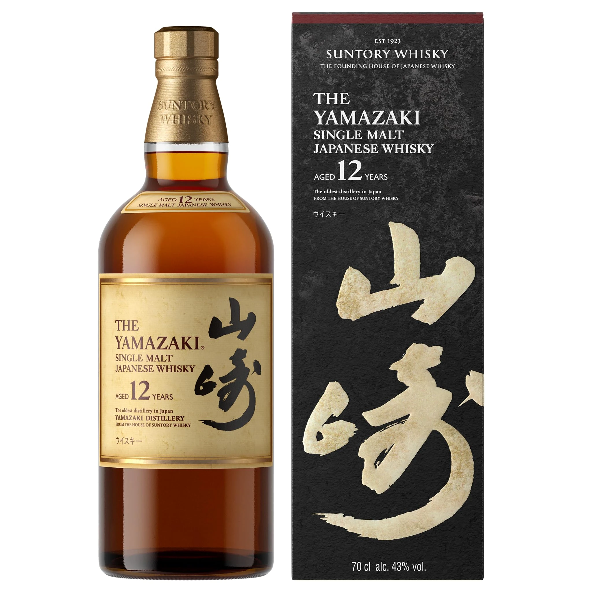 Suntory Japanese Whisky - Yamazaki 12 Year Old - Japanese Oak Casks - sweet ginger, cinnamon, long finish. 70 cl. 43% ABV