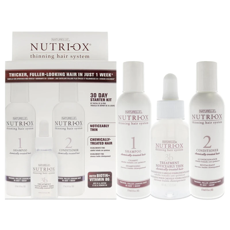 Nutri-Ox Extremely Thin Chemically Treated Hair Starter Kit For Unisex 3 Pc Gift Set 6oz Shampoo Chemically-Treated, 6oz Conditioner Chemically-Treated, 1.5oz Treatment for First Signs Noticeably Thin - Image 1