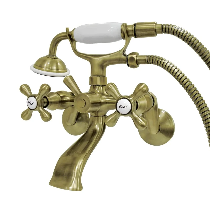 Kingston Brass KS266AB Vintage 6" Wall Mount with Claw Foot, Antique Brass Finish, 6 Inch Adjustable Spread