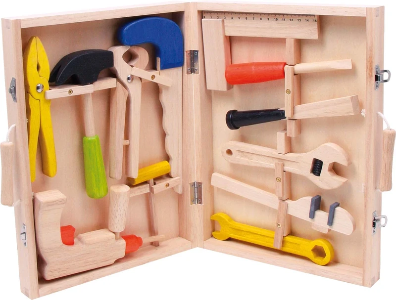small foot 2079 wooden Tool box "Lino", playset for children, with 12 play tools from hammer to drill, from 3 years old