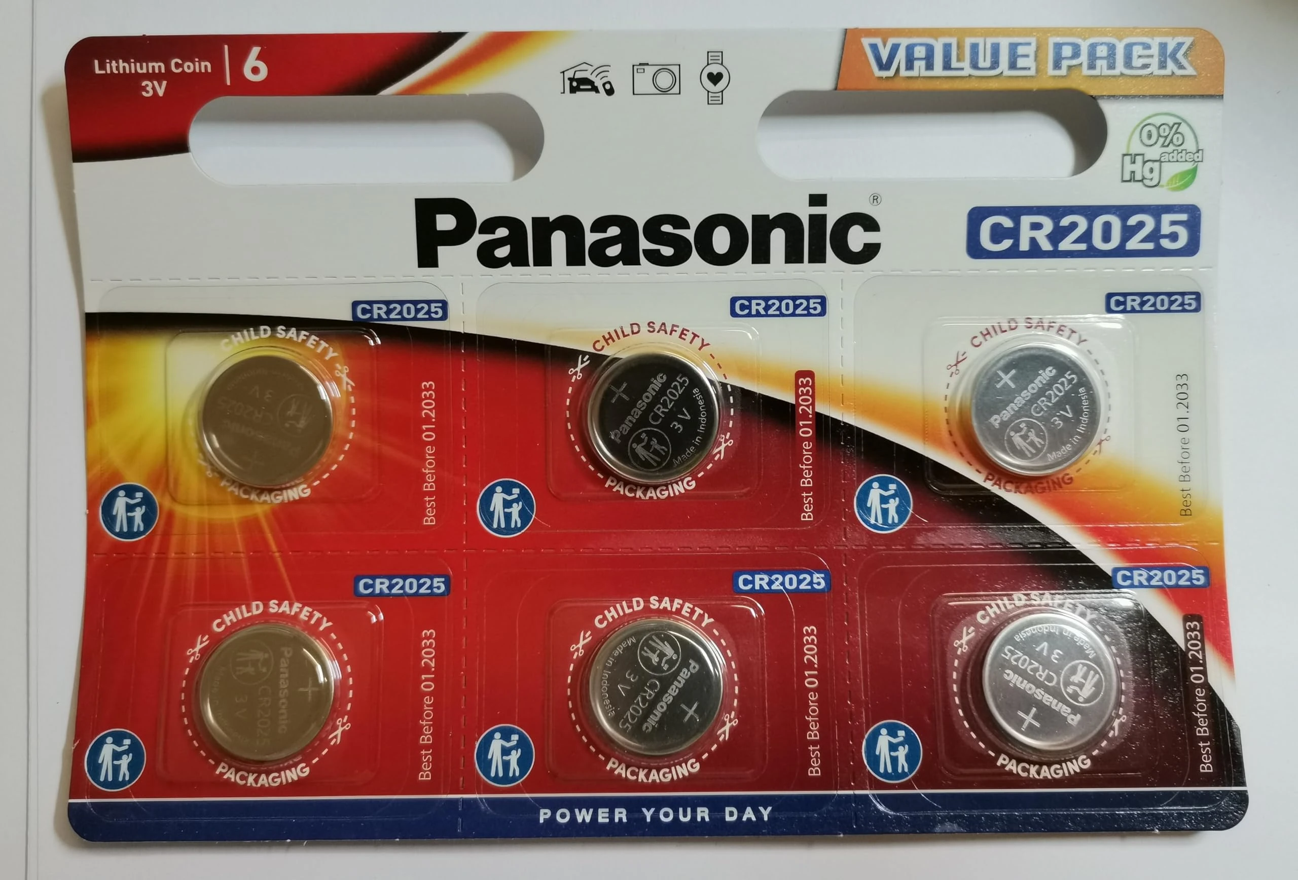 Panasonic CR2025 Lithium 3 Volt Battery card of 6