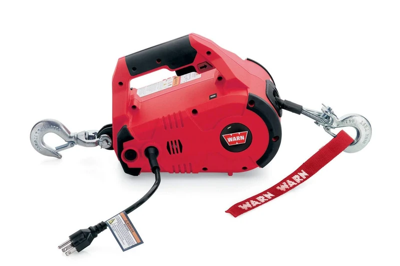 WARN 885000 PullzAll Corded 120V AC Portable Electric Winch with Steel Cable: 1/2 Ton (1,000 Lb) Pulling Capacity, Red