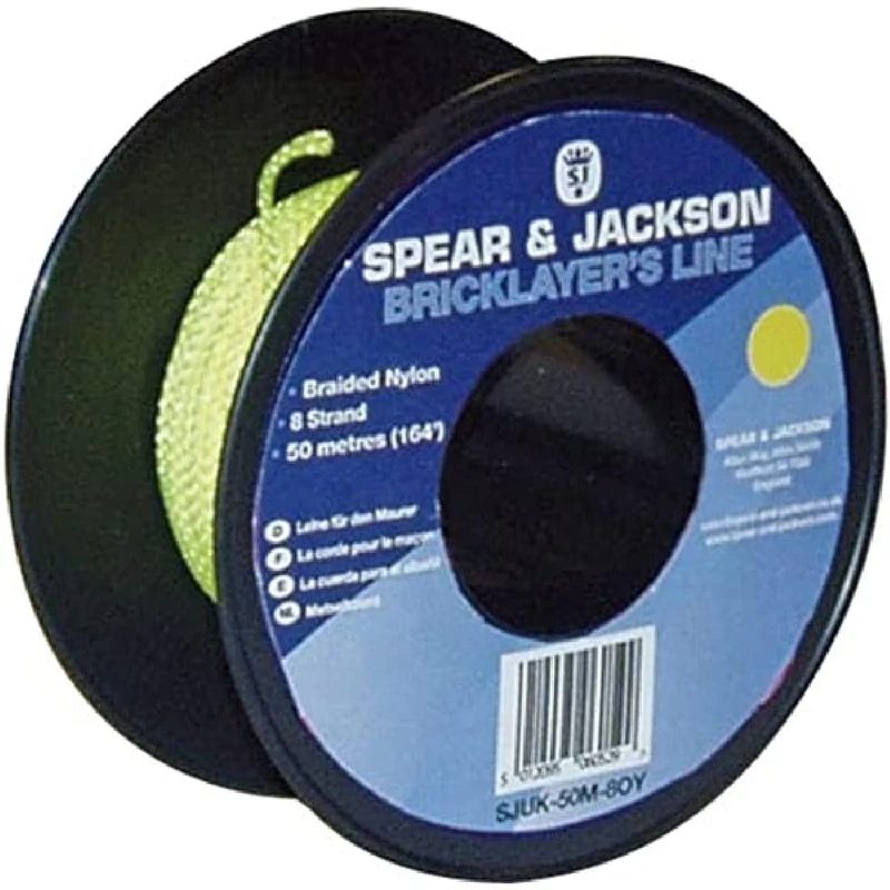 Spear & Jackson SJUK-50M-8OY Bricklayers Line - Braided Nylon - 12 x 50 Metre - Box of 12 Lines - Orange & Yellow - Image 1