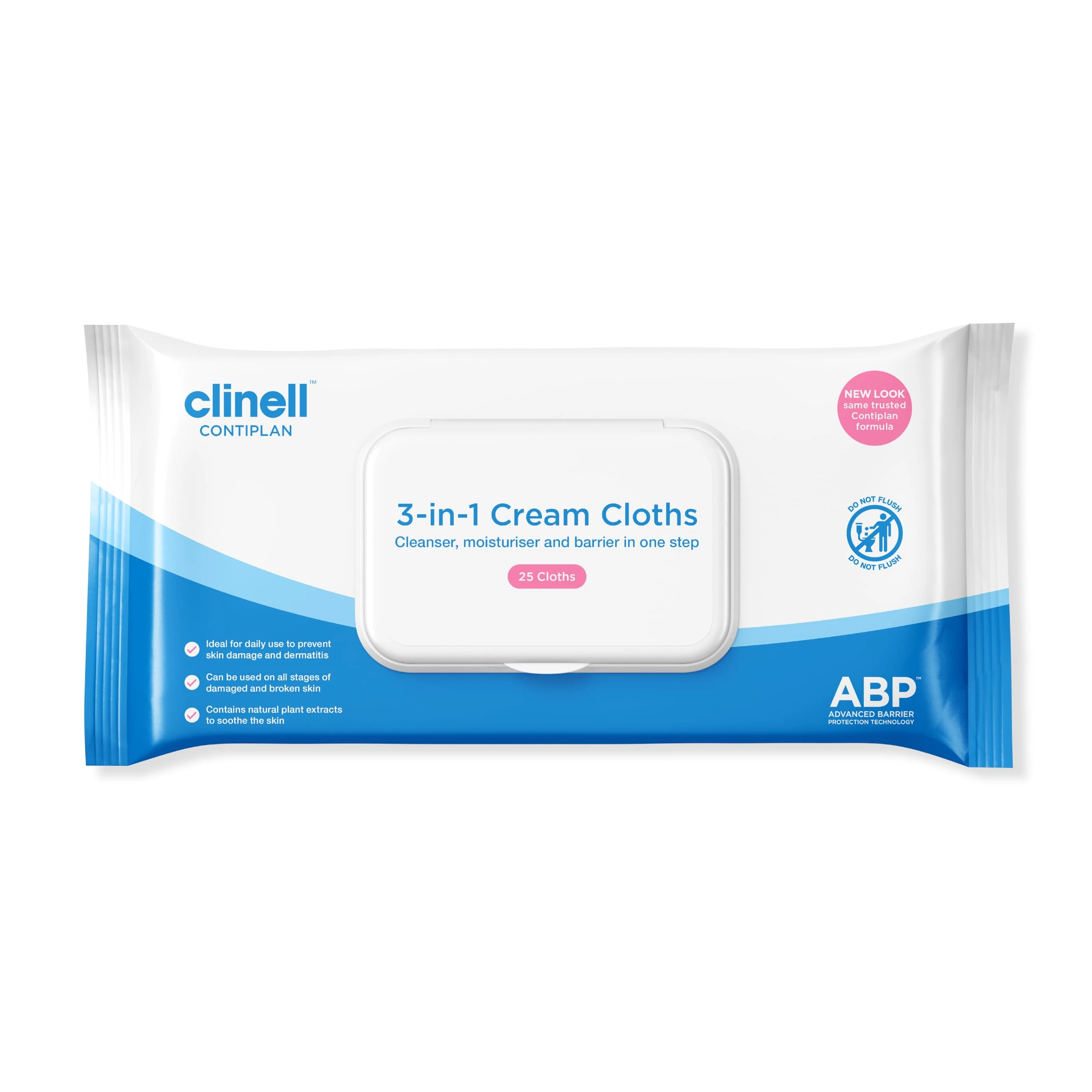 Clinell CONTIPLAN Incontinence Cleansing Cloths with Barrier Cream - All in One Cleansing Wipes Cleanses, Soothes and Moisturises - Pack of 25 Cloths
