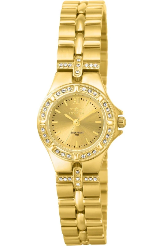 Invicta Wildflower 0134 Women's Watch - Waterproof - Analogue - Quartz Movement - stainless steel with gold dial - 21mm