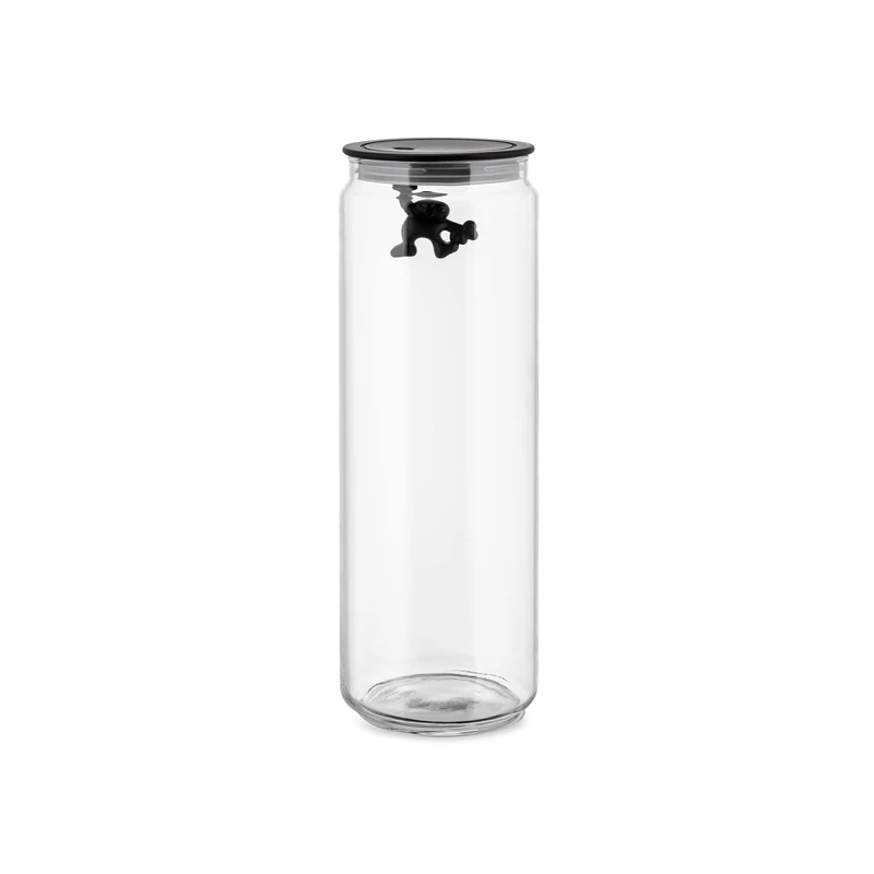 Alessi Glass Gianni Jar A Little Man Holding On Tight Extra Large Kitchen Box with Hermetic Lid in Thermoplastic Resin, Black, 2000 ml - Image 1