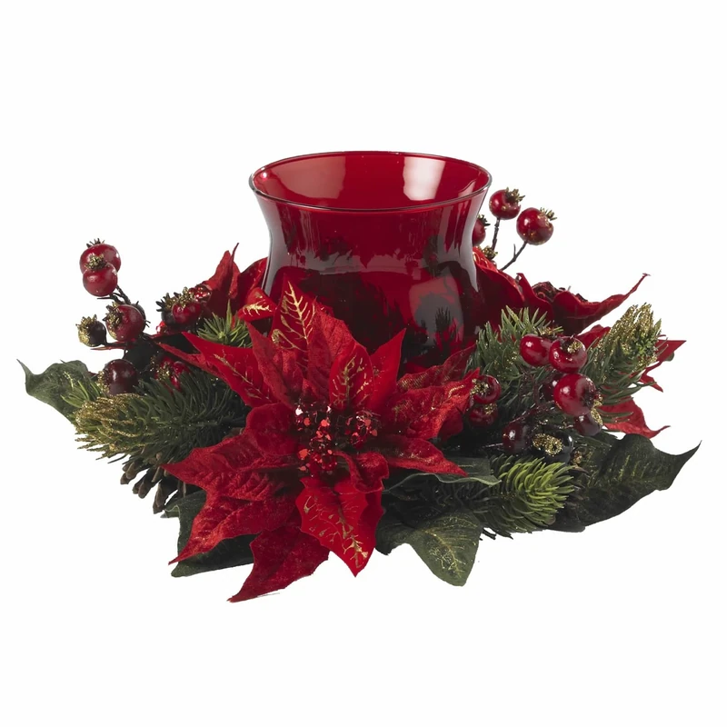 Nearly Natural 4920 Poinsettia and Berry Candleabrum, Red
