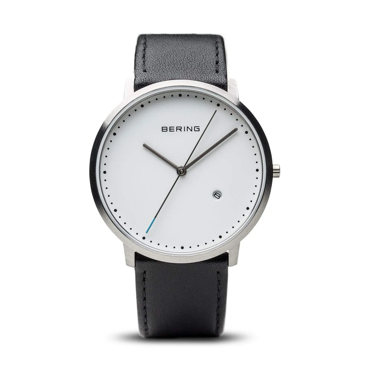 BERING Unisex Quartz Watch, 39 mm Silver Stainless-Steel Case and White Dial, Calfskin Strap, Sapphire Crystal, 3 ATM, 11139-404