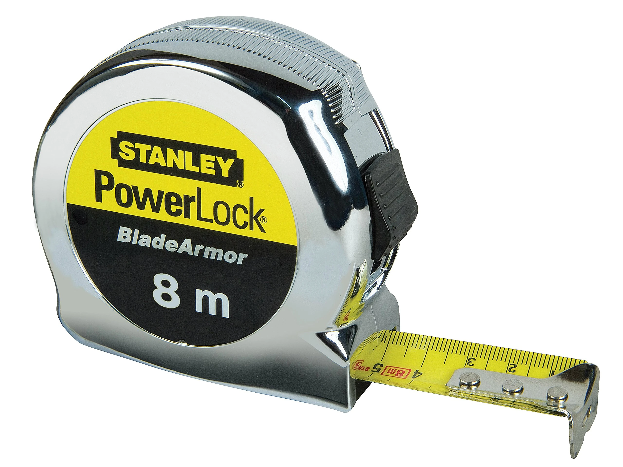 STANLEY 0-33-527 Powerlock Tape with Blade Armor, 8m Metric Only , Silver/ Black